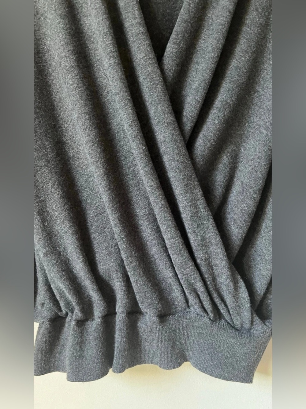 Chico's Graphite Heather Gray Cashmere-Blend Wrap Front Sweater Balletcore L - Picture 9 of 11